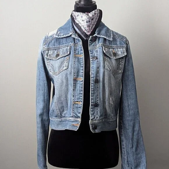 Jean Denim Jacket Size M Distressed Crop - Picture 1 of 8